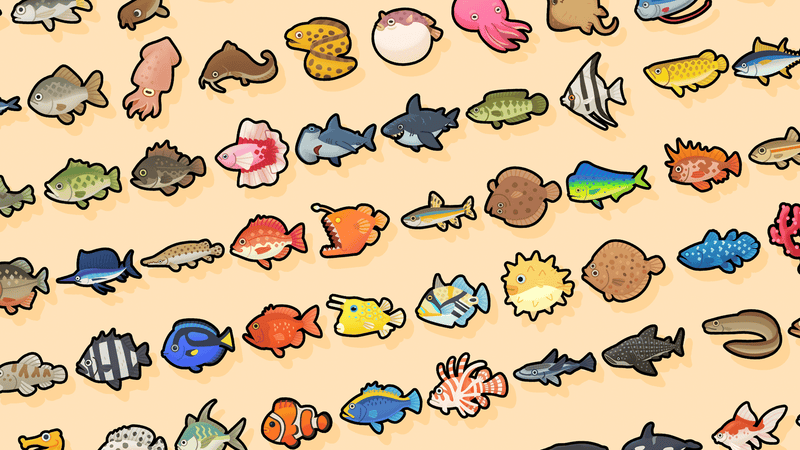 LayerLab Shop 2D fish icon, vector illustration showing a simple, stylized fish shape with fins and tail on a white background.