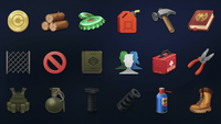 Set of 2D survival icons from the LAYERLAB Shop Survival Icon Pack, featuring various outdoor and emergency-themed symbols.