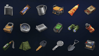 Set of 2D survival icons from LAYERLAB Shop, featuring various nature and emergency-themed symbols in a colorful style.