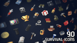 Set of 2D survival icons from LAYERLAB Shop featuring various nature and outdoor-themed symbols for digital design projects.