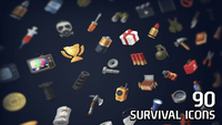 Set of 2D survival icons from LAYERLAB Shop featuring various nature and outdoor-themed symbols for digital design projects.