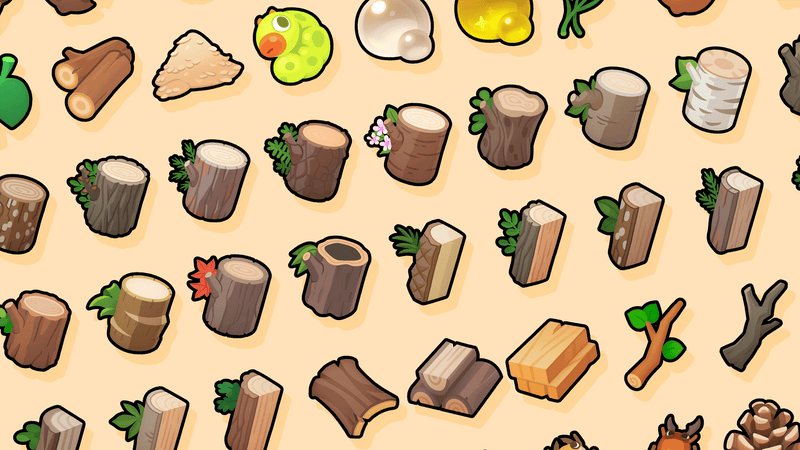 2D icons set featuring wood resource illustrations by LAYERLAB Shop, showcasing various wood textures and types for design projects.