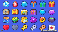 Set of 2D casual icons from LAYERLAB Shop featuring various modern, colorful digital illustrations for user interfaces.