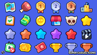 Set of colorful 2D casual icons from LAYERLAB Shop, featuring various everyday objects and characters for digital design.