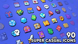 Collection of 2D super casual icons by LAYERLAB Shop featuring colorful, playful designs for digital projects.