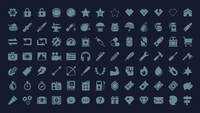 Set of 2D survival icons from the LAYERLAB Shop's Picto Pack, featuring outdoors, camping, and emergency symbols.