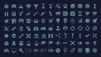 Set of 2D survival icons from LAYERLAB Shop, featuring images like first aid, camping, and emergency symbols in the pictogram pack.