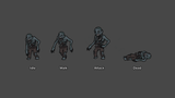 LAYERLAB Shop 2D undead characters illustration featuring spooky, animated zombie and ghost figures on a dark background.