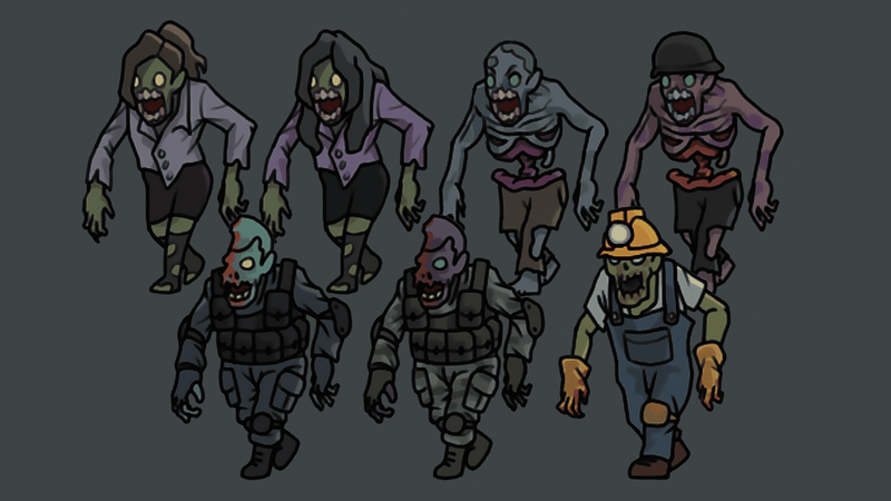 Two 2D undead characters illustration showing spooky, animated zombie figures from LAYERLAB Shop's undead character collection.