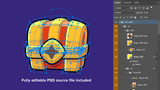 2D icons featuring a reward chest pack from LAYERLAB Shop, casual style with colorful chest and treasure imagery.