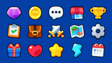 Example of Layerlab casual game UI icons used for currency, settings, rewards, and combat systems