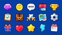 Example of Layerlab casual game UI icons used for currency, settings, rewards, and combat systems