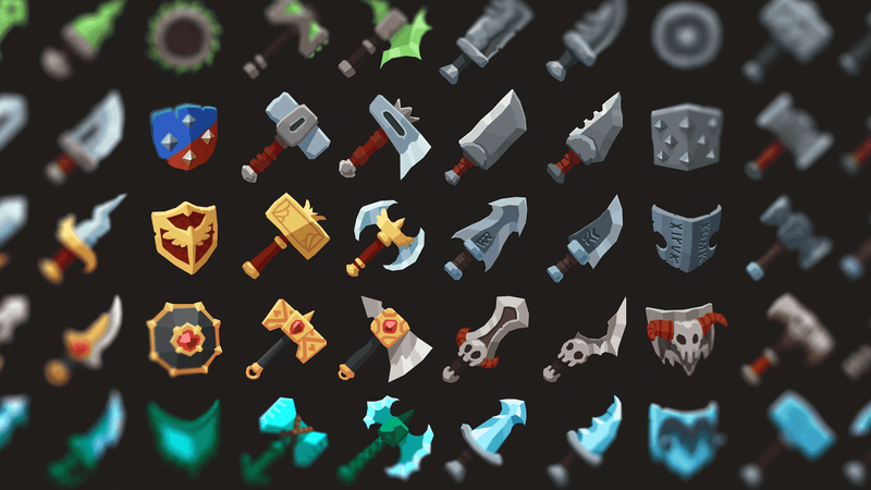 2D casual weapon icons by LAYERLAB Shop, featuring stylized illustrations of modern weapons for digital design projects.