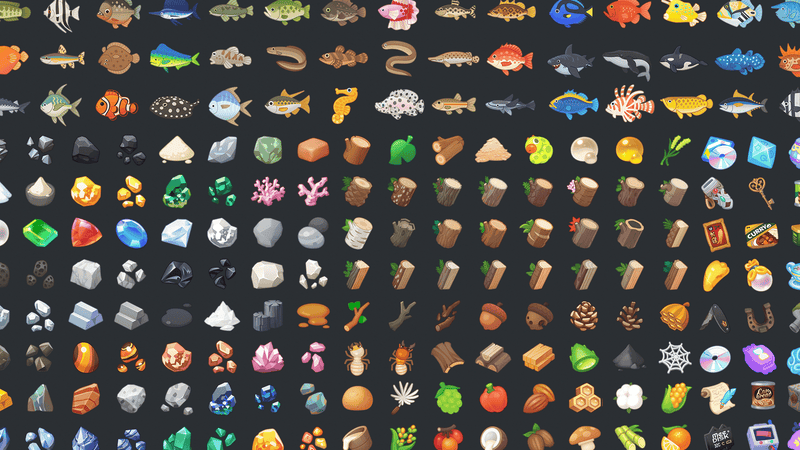 Collection of 2D icons from LAYERLAB Shop, featuring resource-themed digital graphic icons for design projects.