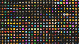 Collection of colorful 2D icons from LAYERLAB Shop, featuring various symbols and designs in a total pack format.