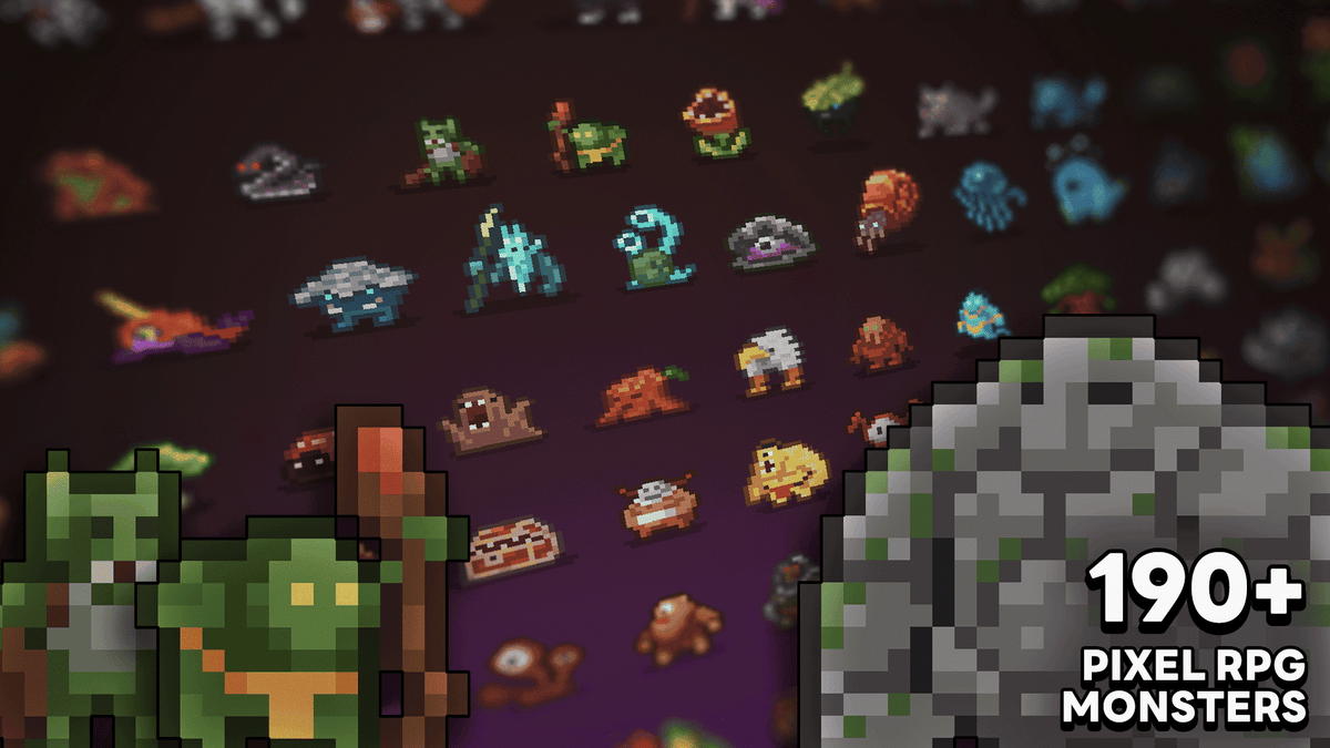 2D Pixel Monster Icons – 192 RPG Enemy Sprites | LAYERLAB – Layer Store