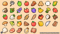 Farming and crafting 2D icons from LAYERLAB Shop, featuring detailed illustrations of tools and crops for gaming or design projects