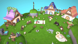 3D casual props village by LAYERLAB Shop, featuring miniature buildings, trees, and figures for creative tabletop displays.