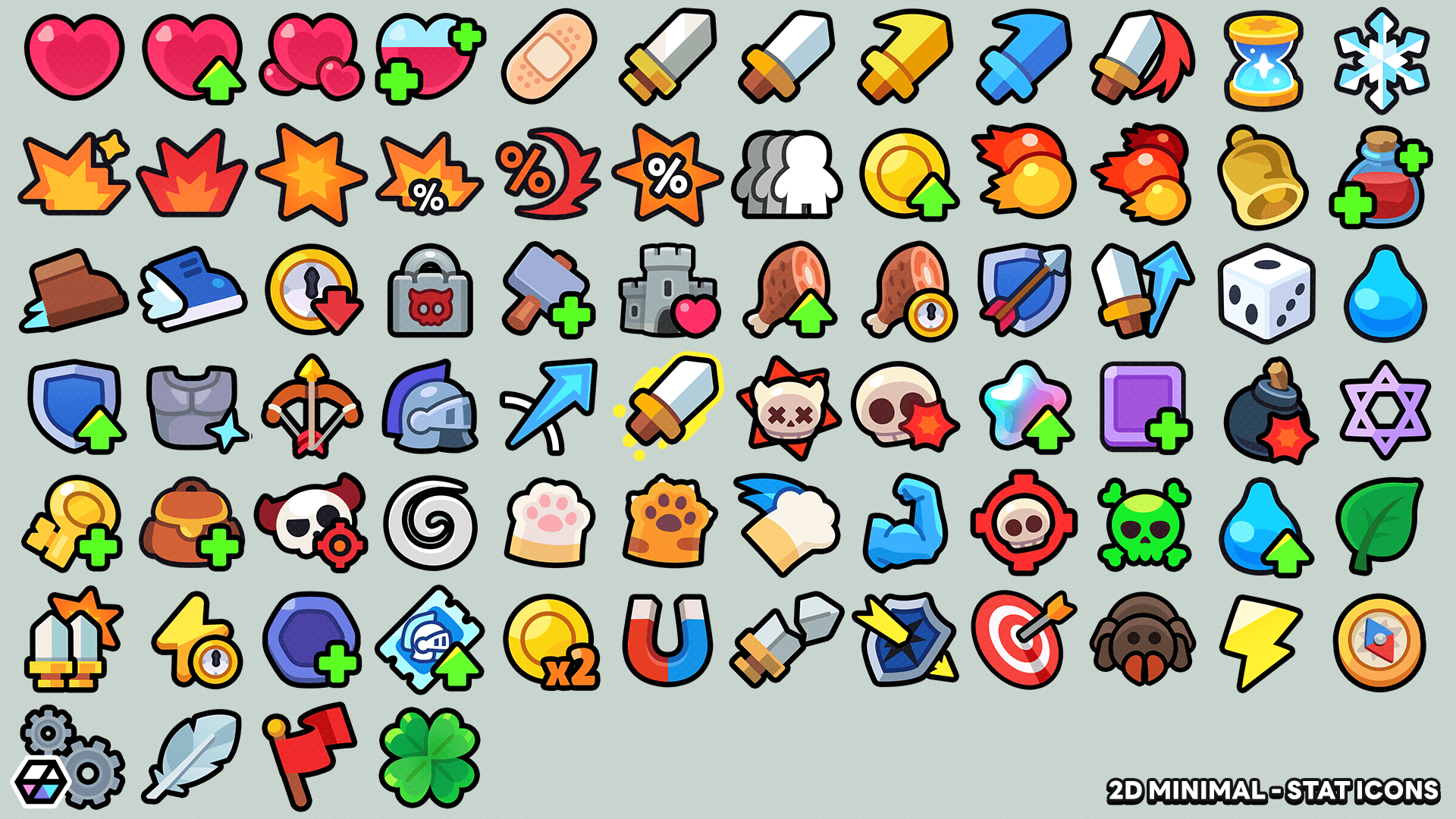 LayerLab Shop 2D Minimal Stat Icons set featuring simple, clean digital graphics for game or app interfaces.