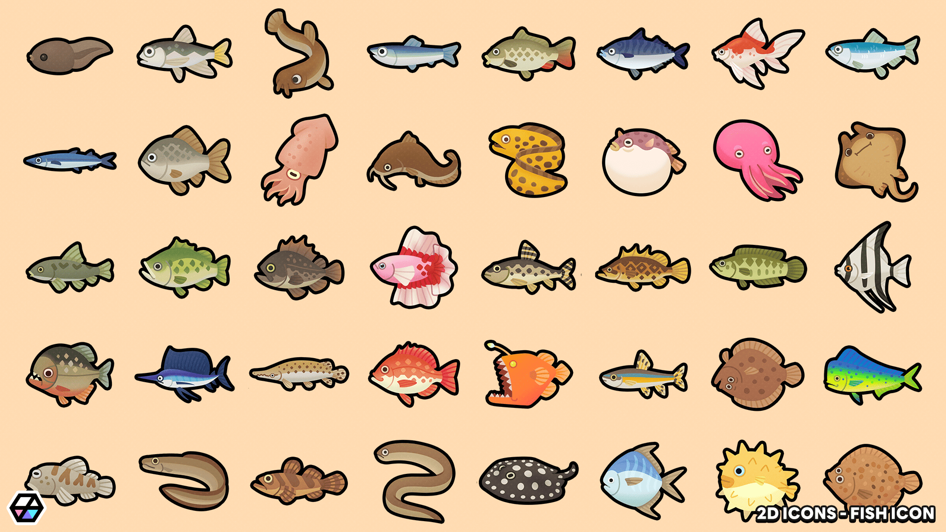 2D Fish Icons Pack – Fishing Game Item Icons | LAYERLAB – Layer Store