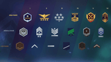 Set of 2D space-themed icons featuring 150 space rank symbols from LAYERLAB Shop for digital design projects.
