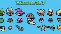 2D minimal character maker by LAYERLAB Shop showing various customizable cartoon-style character options in a colorful display.
