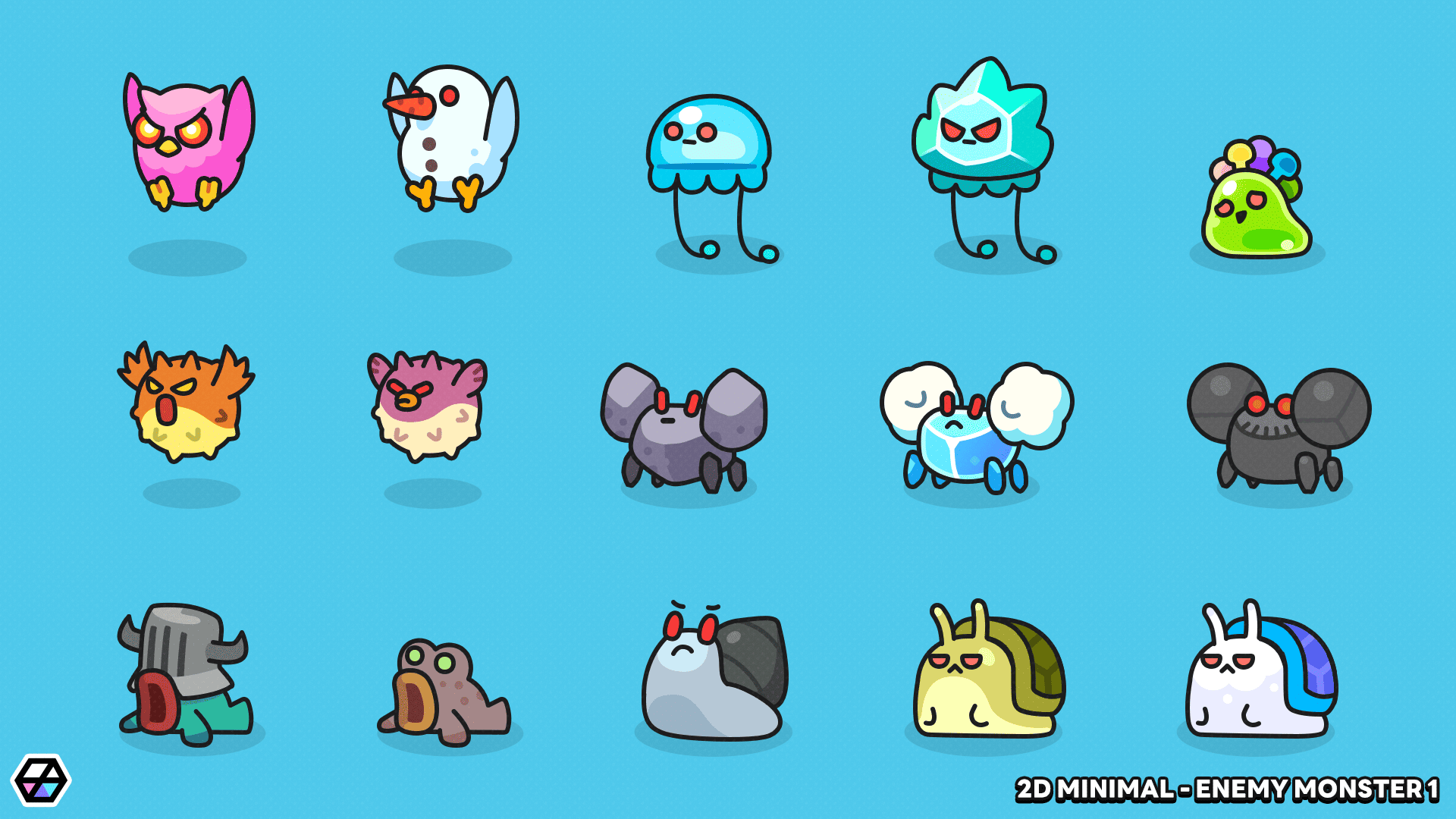 2D minimal enemy monster sprite – simple cartoon monster character for mobile and casual games