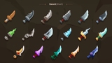 2D casual weapon icons by LAYERLAB Shop showcasing various stylized weapon illustrations in a digital icon set.