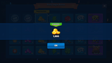 Screenshot of GUI Pro casual game interface showing a popup reward notification with vibrant graphics and game elements.