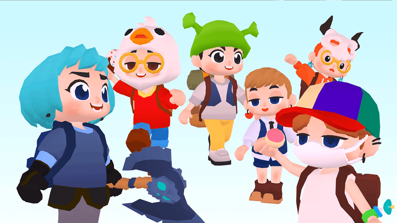 Group of 3D stylized kid characters in various outfits, including chicken hat, green beanie, and colorful accessories, cute cartoon game characters, Layerlab, store.layerlab