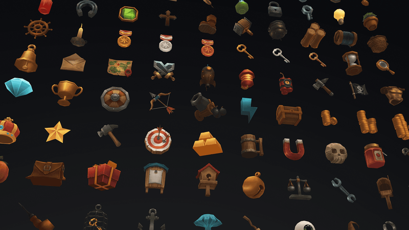 3D RPG icons set featuring 100 detailed fantasy-themed prop icons by LAYERLAB Shop for gaming and design projects.