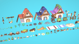 3D Casual Props Village by LAYERLAB Shop showing colorful miniature buildings and scenic village elements in a detailed 3D design