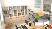 3D Office Interiors prop set by LAYERLAB Shop, featuring realistic office furniture and decor items for digital design projects.
