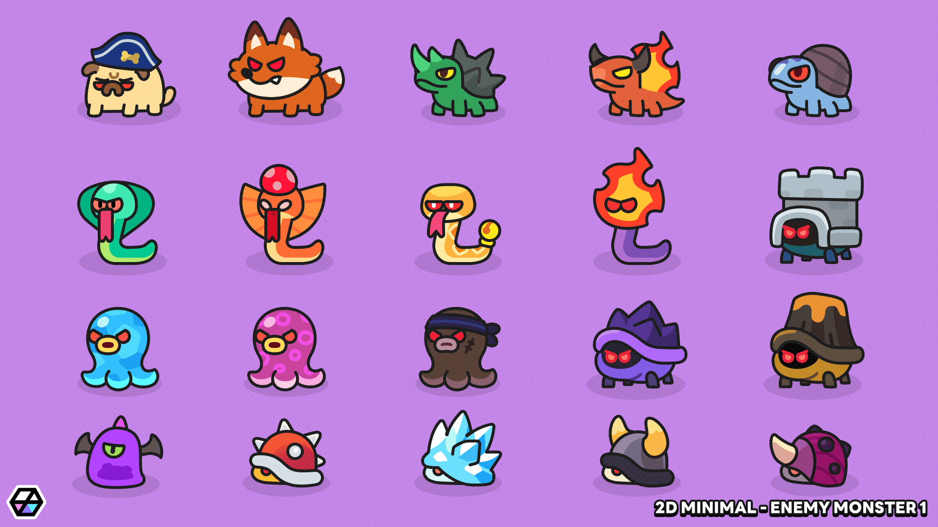 2D minimal enemy monster sprite – simple cartoon monster character for mobile and casual games