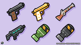 2D minimal hero equipment icons by LAYERLAB Shop, featuring sleek, simple designs for game or app interfaces.