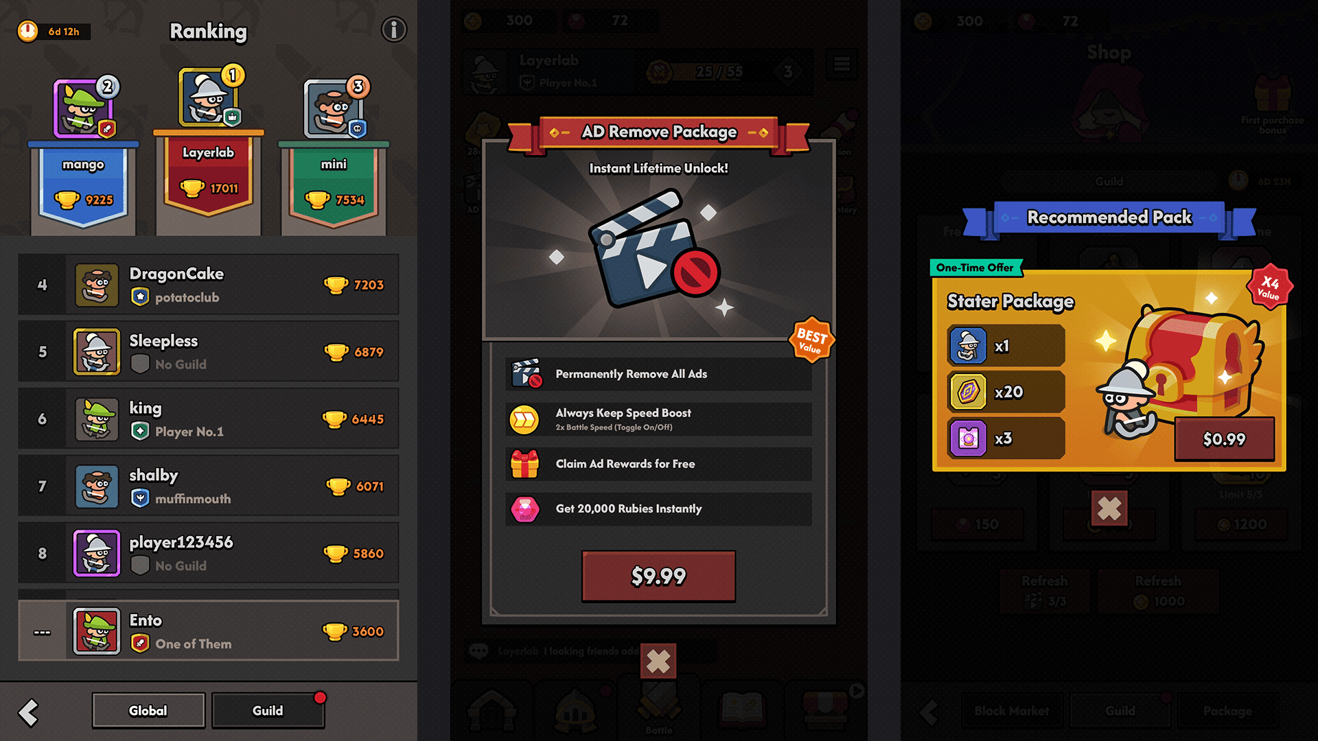Dark minimal game interface by LAYERLAB Shop, featuring sleek, dark-themed design with intuitive controls and modern visual elements.