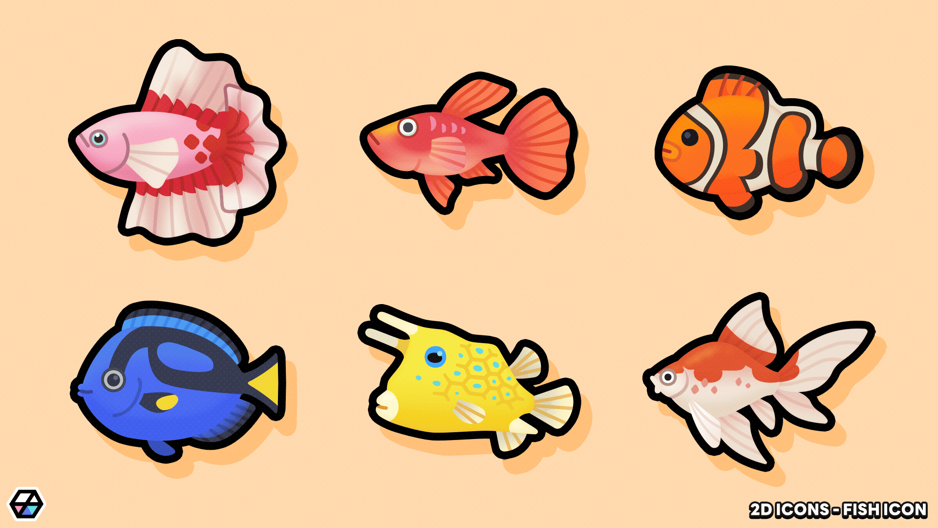 Layerlab Shop 2D Fish Icon, colorful digital icon for user interface or design projects, featuring a stylized fish illustration.