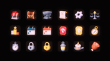 3D game icons set by LAYERLAB Shop, featuring colorful, stylized symbols for gaming and digital applications.