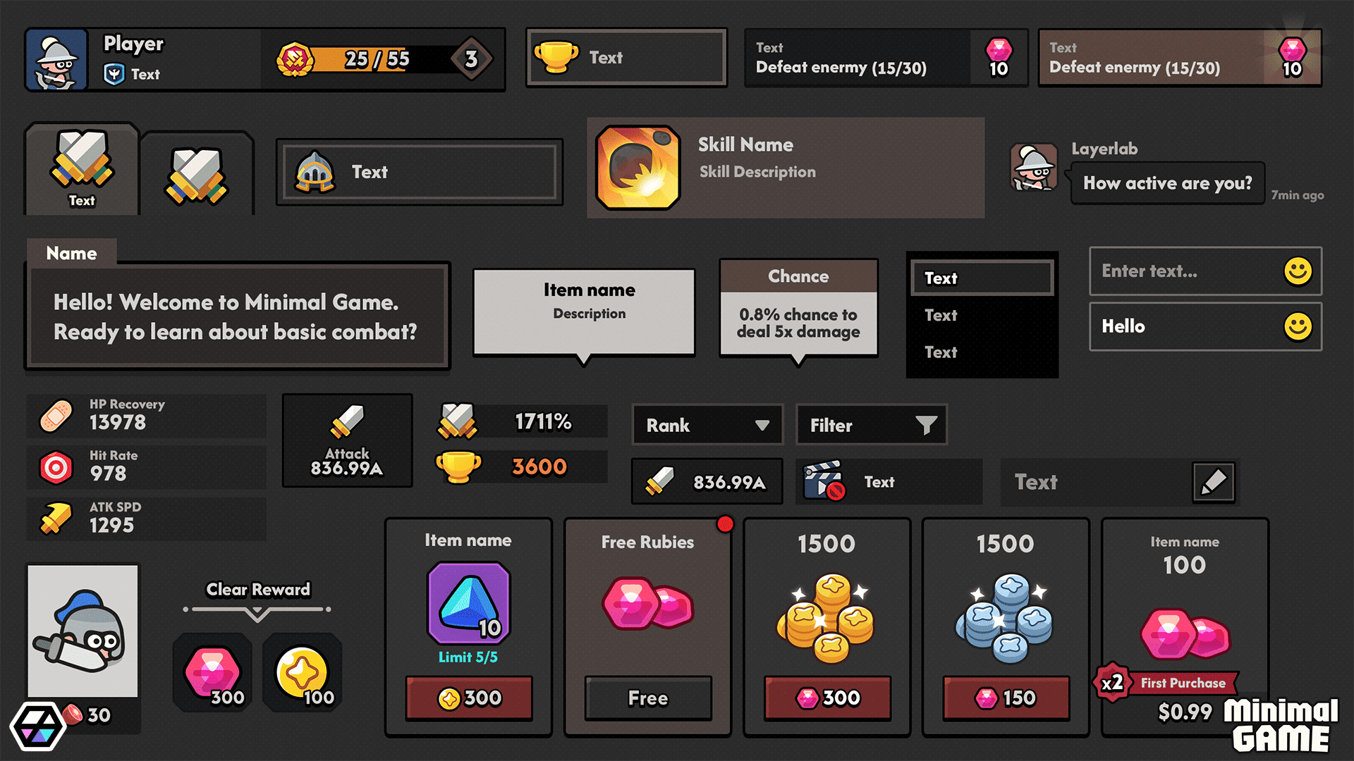 Minimal dark game interface by LAYERLAB Shop featuring sleek, dark-themed controls and navigation elements.