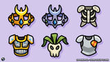 2D minimal hero equipment icons by LAYERLAB Shop, featuring clean, simple designs of various game gear and accessories.