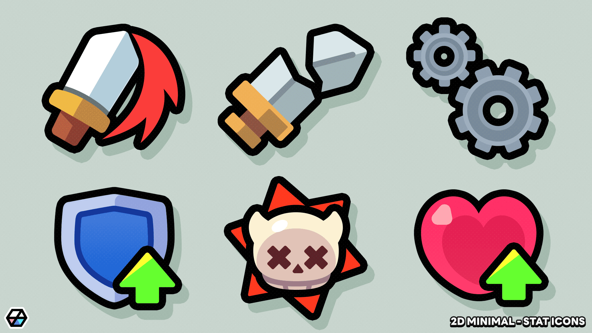 LayerLab Shop 2D Minimal Stat Icons set featuring sleek, simple graphics for gaming or user interface design.