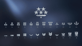Two-dimensional space rank icons set by LAYERLAB Shop featuring 150 detailed space-themed icons on a dark background.