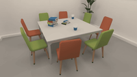 3D Office Interior Props by LAYERLAB Shop showing modern desks, chairs, and office decor in a realistic 3D rendering