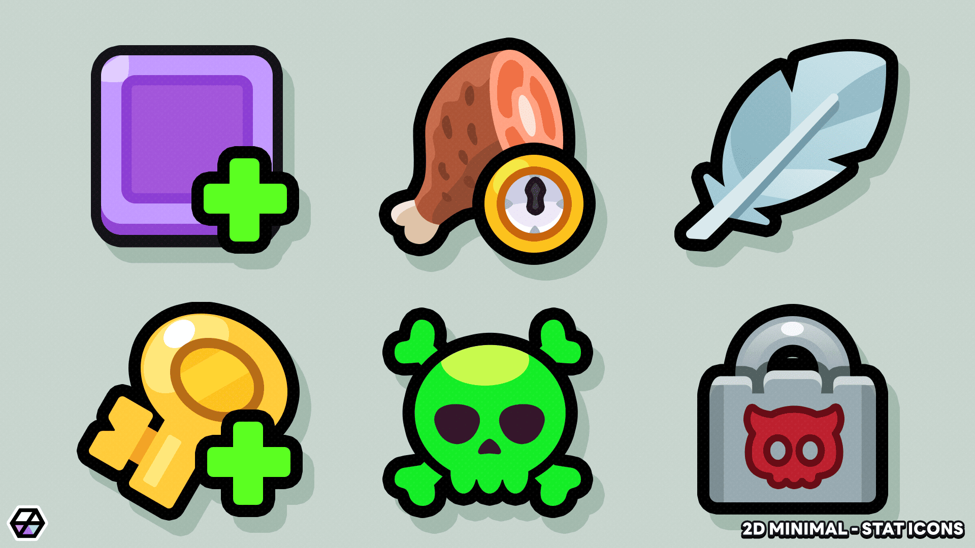 2D minimal stat icons set by LAYERLAB Shop, featuring simple, clean visual representations of various game or app stats.