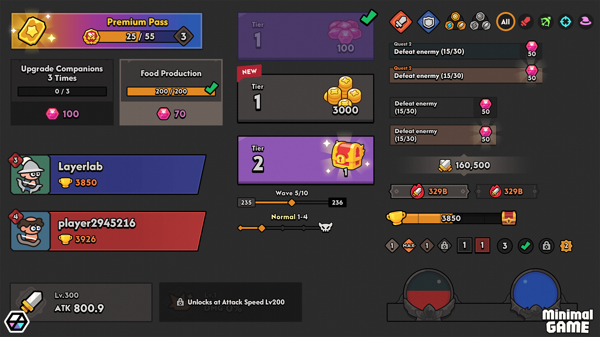 Minimal dark game interface by LAYERLAB Shop for GUI Pro, featuring sleek dark-themed design elements and user interface components.