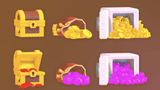Colorful 3D game icons from LAYERLAB Shop, featuring various basic design elements on a white background.