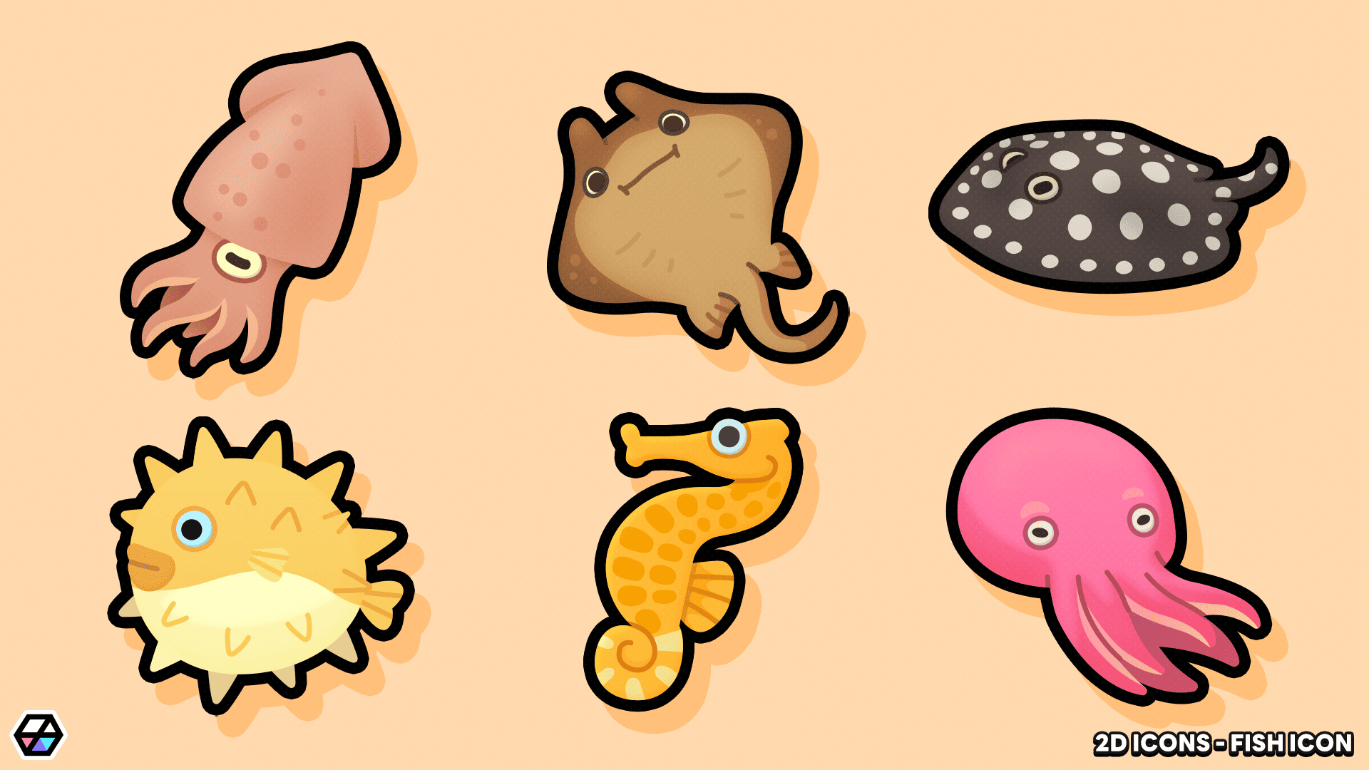 LayerLab Shop 2D Fish Icon, simple and colorful vector icon for marine or aquatic themes.