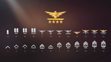 Set of 2D space-themed rank icons from LAYERLAB Shop, featuring 150 unique icons with celestial and space motifs.