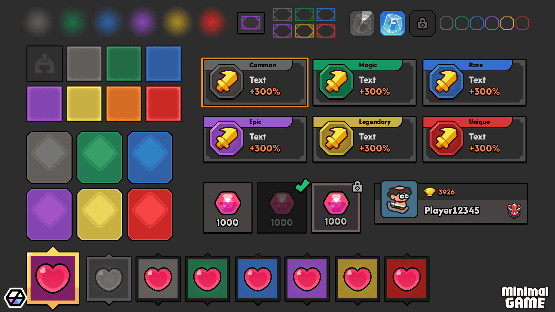 Dark minimal game interface by LAYERLAB Shop, featuring sleek GUI elements suited for gaming or app design.