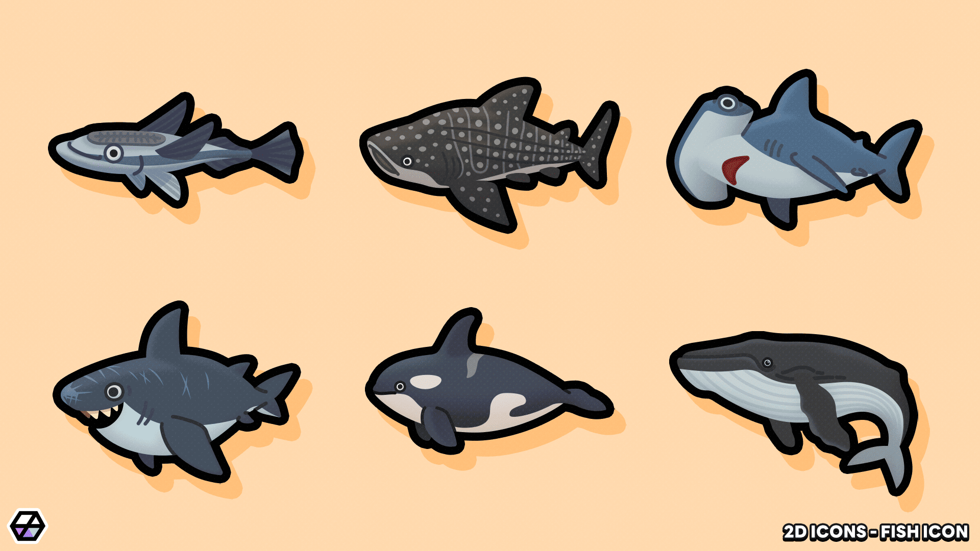LayerLab Shop 2D fish icon representing aquatic life, ideal for digital design and user interfaces.